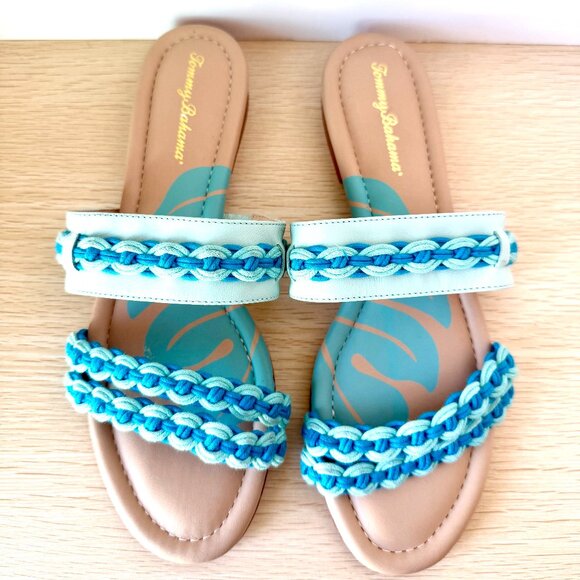 New Tommy Bahama Women's Sade Flat Sandal Turquoise Hard to Find - Picture 2 of 4